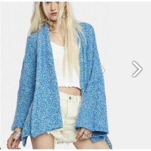 NEW Free People Womens Big Blue Open Front Cardigan Sweater S Boho Knit Indie